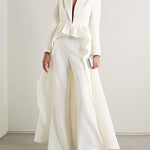 High-Low Wrap Falbala Solid Color V-Neck Shirts Tops&Pants Two Pieces Set