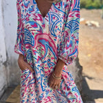 Printed V-neck Pullover Long-sleeved Loose Dress