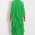 Loose Raglan Sleeve Solid Color Tiered Stand Collar Maxi Dresses
