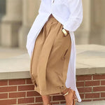 Loose Wide Leg Pleated Pockets Solid Color Pants