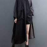 Casual Long Sleeves Loose Buttoned Contrast Color Split-Joint Lapel Collar Midi Dresses