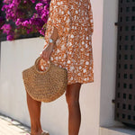 Women's V Neck Half Sleeve Floral Tunic Short Dress