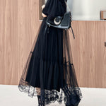 Fake Two-Piece Loose Gauze Pleated Solid Color Split-Joint Tiered Round-Neck Midi Dresses