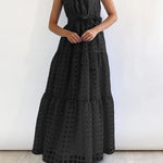 Loose Sleeveless Plaid Ribbed Stand Collar Maxi Dresses