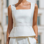 Chic Square Neck Peplum Top And Cropped Trousers Two-Piece Set