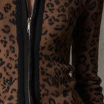 Vintage Leopard Print Slim Fit Zip Cardigan