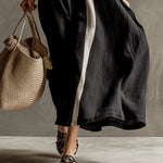 Stylish Urban Patchwork Black Cotton And Linen Short-sleeved Maxi Dress