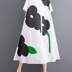 Loose Short Sleeves Buttoned Floral Printed Lapel Collar Midi Dresses
