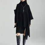 Casual Long Sleeves Loose Solid Color High-Neck Shawl&Sweater Dresses Two Pieces Set