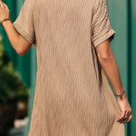 Loose Short Sleeves Pleated Solid Color Split-Joint V-Neck Mini Dresses
