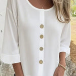 Solid Color Casual Round Neck Button Loose Top