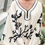 Exotic Locales Satin Unique Print Cutout Neck Wide Sleeve Kaftan Midi Dress