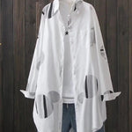 Long Sleeves Loose Polka Dot Printed Lapel Shirts Tops
