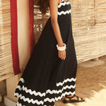 A-line High Waisted Contrast Color Zipper Square-neck Maxi Dresses Midi Dresses