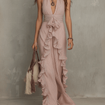 Quiet Romance Ruffle Bare Rose Halter Flow Maxi Dress