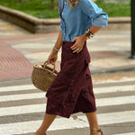 Loose Wide Leg Buttoned Pockets Solid Color Split-Joint Capri-Pants Cropped Trousers