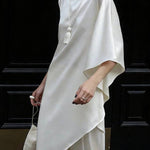 Kallena Satin High Neck Irregular Sleeves Midi Top and High Rise Pocket Loose Pants Set