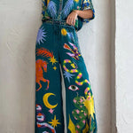 Pierson Linen Blend Unique Print Elastic Waist Pocketed Wide Leg Pants