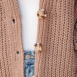 Khaki Solid Color Buttoned Down Casual Knitted Cardigan