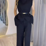Loose Sleeveless Split-Front Split-Joint Round-Neck Vest Top