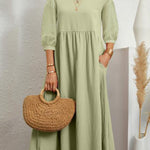 11 Colors Simple Round-Neck Solid Color Midi Dress