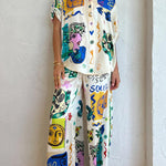 Meralda Unique Print Elastic Waist Pocketed Wide Leg Pants