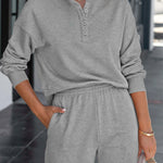 Solid Color Henley Shirt and High Waisted Shorts Two Piece Set