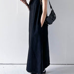 A-Line Loose Pockets Solid Color Tied Round-Neck Maxi Dresses