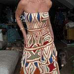 Bohemian Style Unique Print Tube Top Pleated Maxi Dress