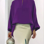 Long Sleeves Loose Hollow Solid Color Round-Neck Blouses&Shirts Tops