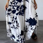 Loose Plus Size Floral Printed Split-Joint Spaghetti-Neck Maxi Dresses