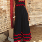 A-line High Waisted Contrast Color Zipper Square-neck Maxi Dresses Midi Dresses