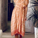 Fashion Conch Print V-Neck Lace-Up Beach Midi Dress
