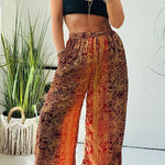 Vintage Boho Ethnic Print High Rise Elastic Drawstring Waist Pocketed Loose Pants