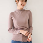 10 Colors Simple Solid Color Long Sleeves High-Neck T-Shirt Top