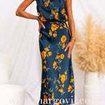 Mockneck Sleeveless Waisted Floral Midi Dress