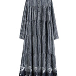 Vintage Loose Striped Buttoned Stand Collar Long Sleeves Midi Dress