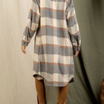 Plaid print drop shoulder overcoat