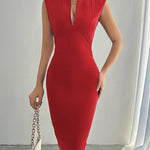 A-Line Bodycon Solid Color V-Neck Midi Dresses