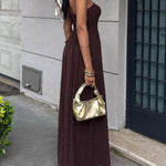 A-Line High Waisted Pleated Solid Color Split-Joint Tube Midi Dresses