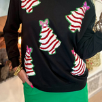 Casual Christmas Tree Sequins O Neck Sweats