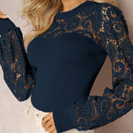 Lace stitching high-end temperament intellectual style hollow long sleeves