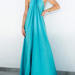 A-Line Loose Backless Solid Color Tied Halter-Neck Maxi Dresses