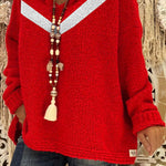 Color Block Loose Hooded Pullover Sweater