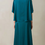 Teal Draped Cape-Sleeve Midi Dress
