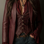 Vintage Burgundy Eco Leather Blazer