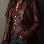 Vintage Burgundy Eco Leather Blazer
