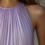 Vintage Pleated Halter Neck Chiffon Blouse