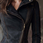 Vintage Washed Denim Moto Jacket – Charcoal Edge