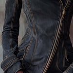 Vintage Washed Denim Moto Jacket – Charcoal Edge